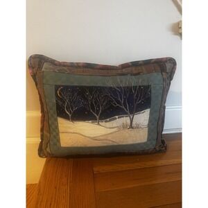 Vintage Handmade Applique Pillow Winter Night Moon Trees Decorative Throw SIGNED